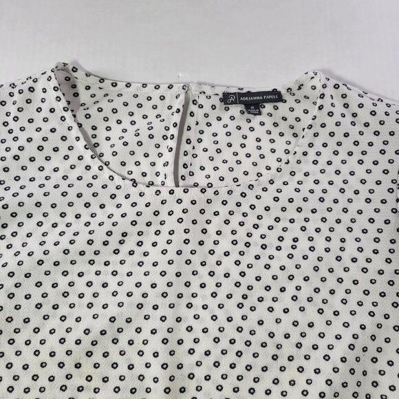 Adrianna Papell White & Black Polka Dot Smocked Hem Cap Sleeve Blouse Size M - Picture 8 of 9